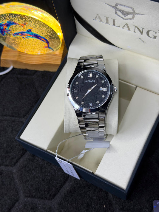 Leopard Luxury Stainless Steel Men's Watch – Premium Diamond Dial with Date Display | Multiple Colors Available