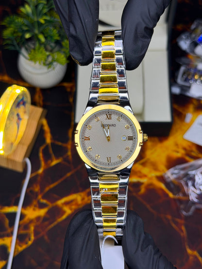 Leopard Luxury Stainless Steel Men's Watch – Premium Diamond Dial with Date Display | Multiple Colors Available