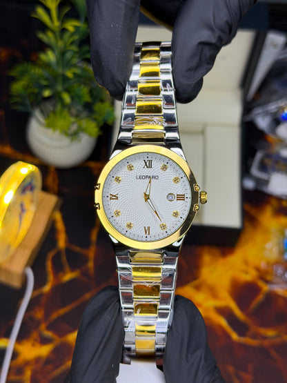 Leopard Luxury Stainless Steel Men's Watch – Premium Diamond Dial with Date Display | Multiple Colors Available