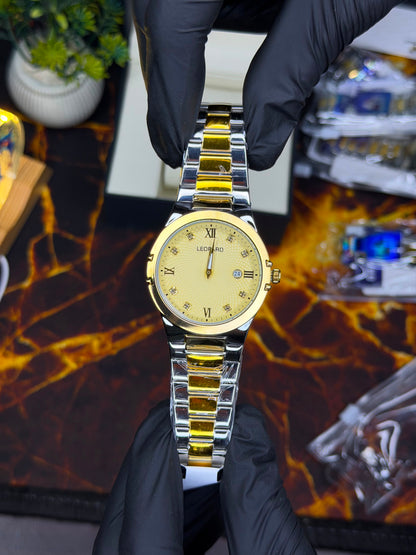Leopard Luxury Stainless Steel Men's Watch – Premium Diamond Dial with Date Display | Multiple Colors Available
