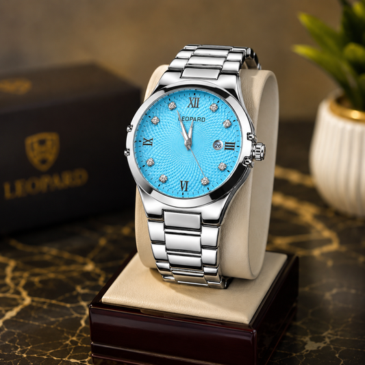 Leopard Luxury Stainless Steel Men's Watch – Premium Diamond Dial with Date Display | Multiple Colors Available