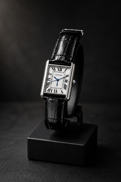 Cartier Tank Style Men's Rectangular Leather Strap Quartz Watch – Brown Dial | Premium Classic Dress Watch