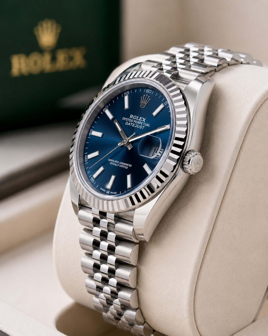 Rolex Date just Oyster Perpetual Blue Dial Jubilee Bracelet Stainless Steel Men's Watch