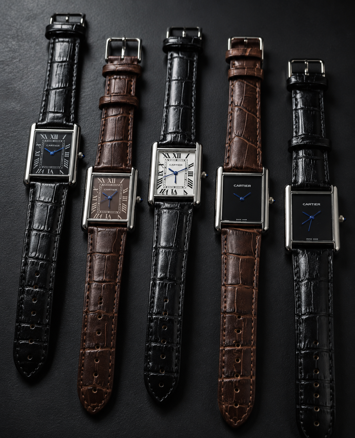 Cartier Tank Style Men's Rectangular Leather Strap Quartz Watch – Brown Dial | Premium Classic Dress Watch