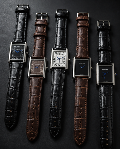 Cartier Tank Style Men's Rectangular Leather Strap Quartz Watch – Brown Dial | Premium Classic Dress Watch