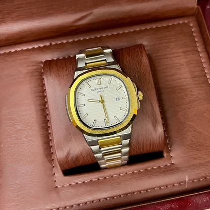 Patek Philippe Geneva Premium Two-Tone Luxury Watch with Date Display | Gold & Silver Stainless Steel Design