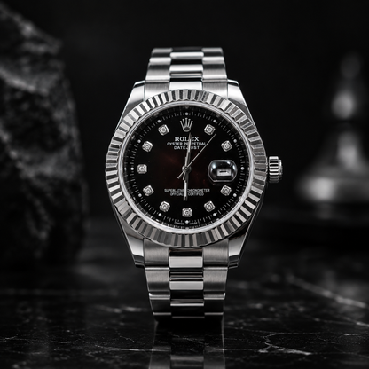 Roli Datejust Oyster Perpetual Men's Watch – Red Black Diamond Dial – Stainless Steel – Automatic Luxury Watch