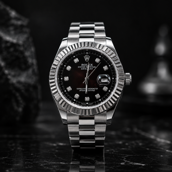 Roli Datejust Oyster Perpetual Men's Watch – Red Black Diamond Dial – Stainless Steel – Automatic Luxury Watch
