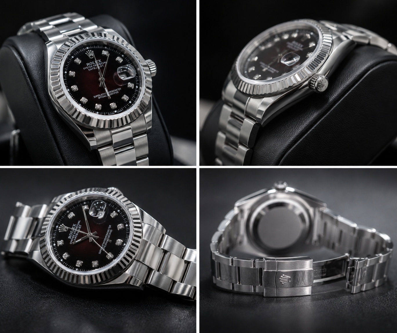 Roli Datejust Oyster Perpetual Men's Watch – Red Black Diamond Dial – Stainless Steel – Automatic Luxury Watch