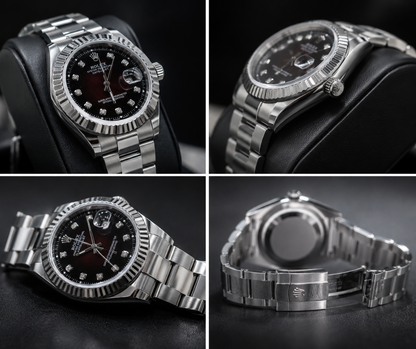 Roli Datejust Oyster Perpetual Men's Watch – Red Black Diamond Dial – Stainless Steel – Automatic Luxury Watch