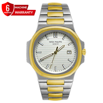 Patek Philippe Geneva Premium Two-Tone Luxury Watch with Date Display | Gold & Silver Stainless Steel Design