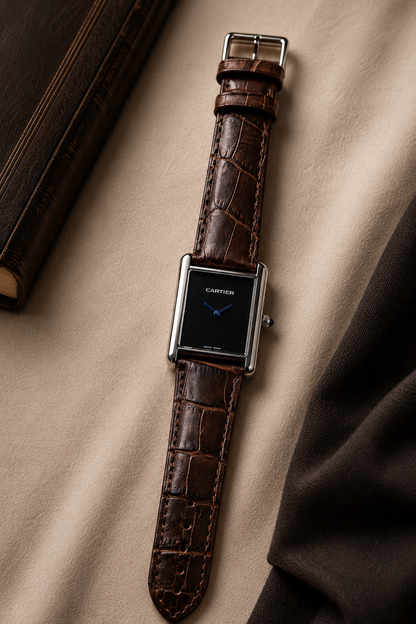 Cartier Tank Style Men's Rectangular Leather Strap Quartz Watch – Brown Dial | Premium Classic Dress Watch