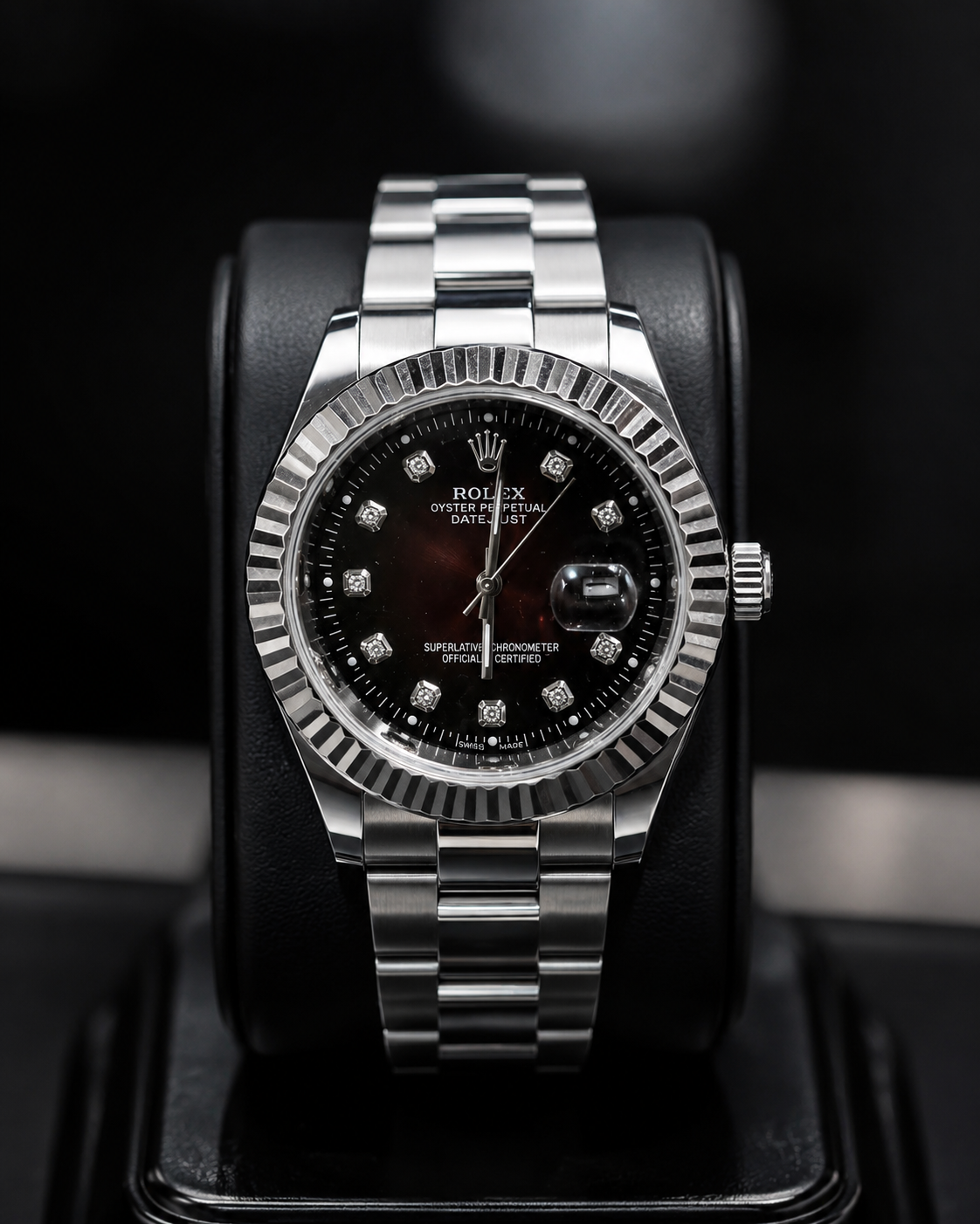 Roli Datejust Oyster Perpetual Men's Watch – Red Black Diamond Dial – Stainless Steel – Automatic Luxury Watch