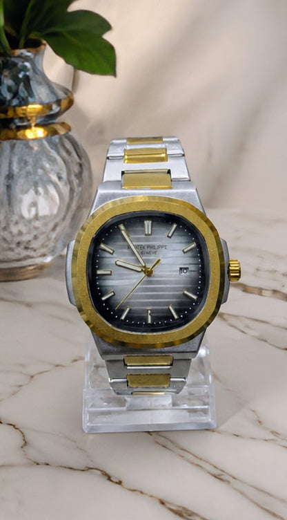 Patek Philippe Geneva Premium Two-Tone Luxury Watch with Date Display | Gold & Silver Stainless Steel Design