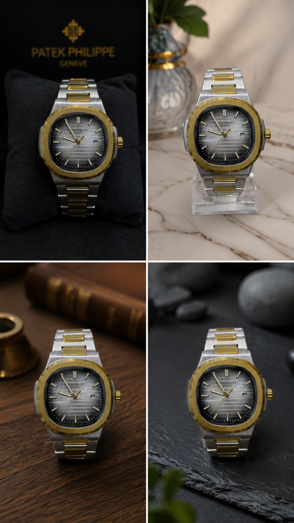 Patek Philippe Geneva Premium Two-Tone Luxury Watch with Date Display | Gold & Silver Stainless Steel Design