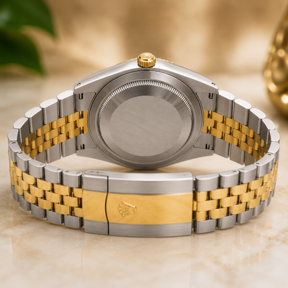 Rolex Oyster Perpetual Land-Dweller Two-Tone Luxury Watch | White and Green  Honeycomb Dial & Date Display