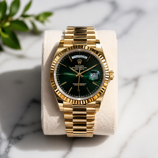 Rolex Oyster Perpetual Day-Date 40 Green Dial  Yellow Gold President Bracelet Luxury Watch