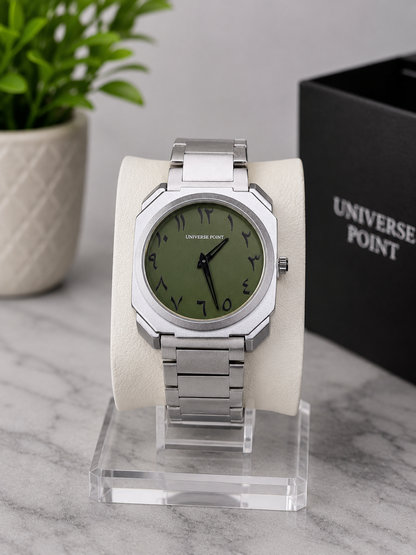 Universe Point Silver Octagonal Men's Watch – White Minimalist Dial – Stainless Steel Strap – Premium Analog Wristwatch