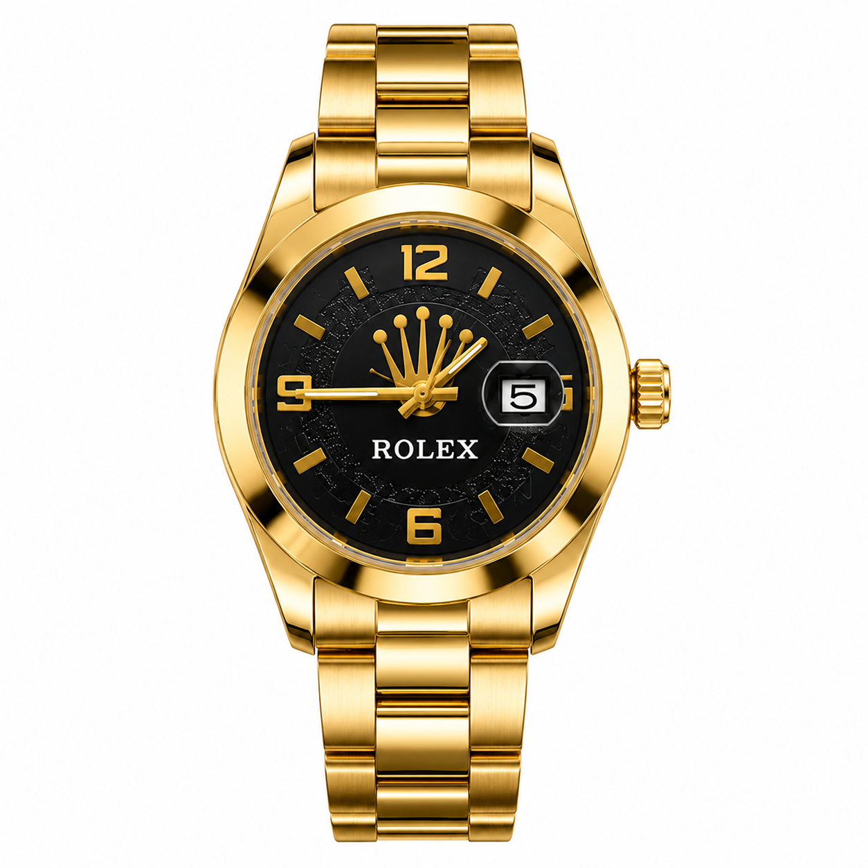 Royal Crown Gold Luxury Men's Watch – Black Dial, Date Display, Stainless Steel Strap, Waterproof Quartz Movement ⌚✨