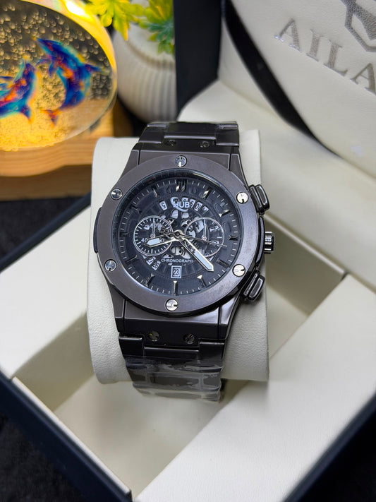 Luxury Silver Chronograph Men's Watch – Stainless Steel Analog Quartz Wrist Watch – Skeleton Style Dial