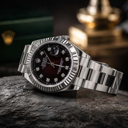 Roli Datejust Oyster Perpetual Men's Watch – Red Black Diamond Dial – Stainless Steel – Automatic Luxury Watch