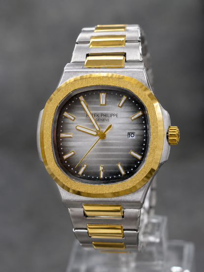 Patek Philippe Geneva Premium Two-Tone Luxury Watch with Date Display | Gold & Silver Stainless Steel Design