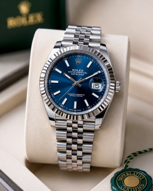 Rolex Date just Oyster Perpetual Blue Dial Jubilee Bracelet Stainless Steel Men's Watch