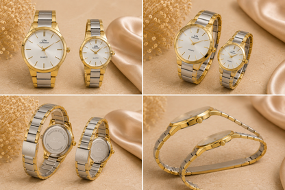 Life Collection Premium Couple Watch Set – Black,silver & Gold Luxury Quartz Wristwatches | His & Hers Matching Watches